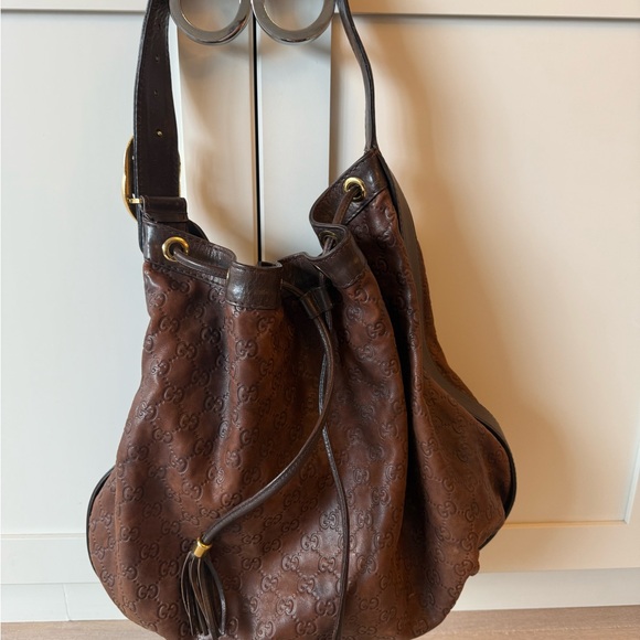 Vintage Gucci GG Monogram Brown Leather Shoulder Bag - Picture 4 of 9